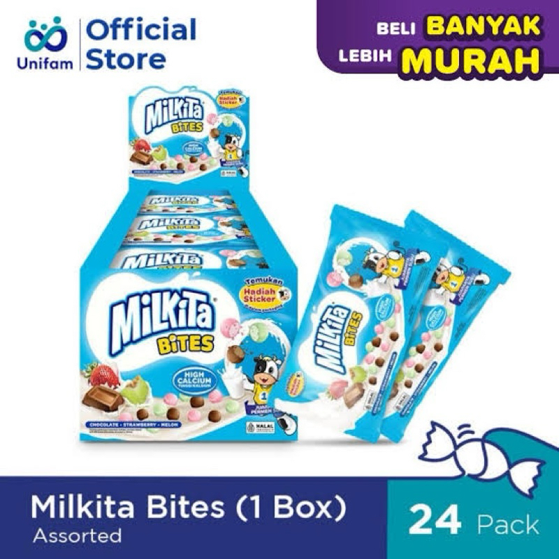 

[1 BUNGKUS] PERMEN SUSU MILKITA BITES KEMASAN @24 GRAM | PERMEN LUNAK SUSU MILKITA | PERMEN MILKITA COKELAT STRAWBERRY MELON