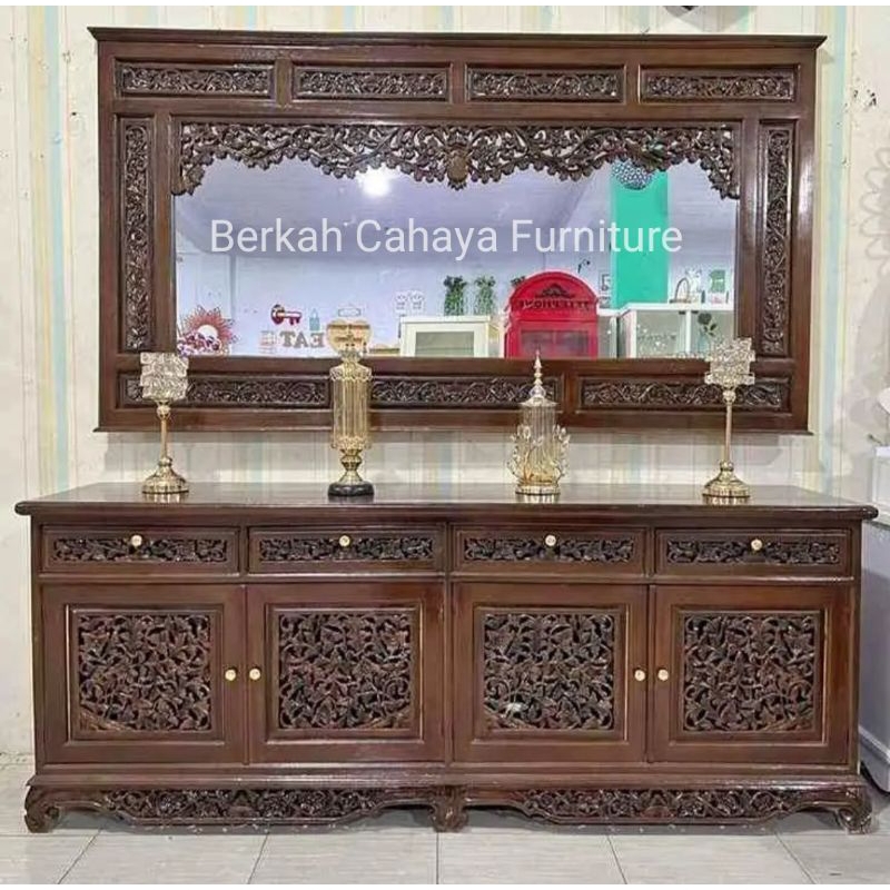 bufet + pigura palembang jati ukir