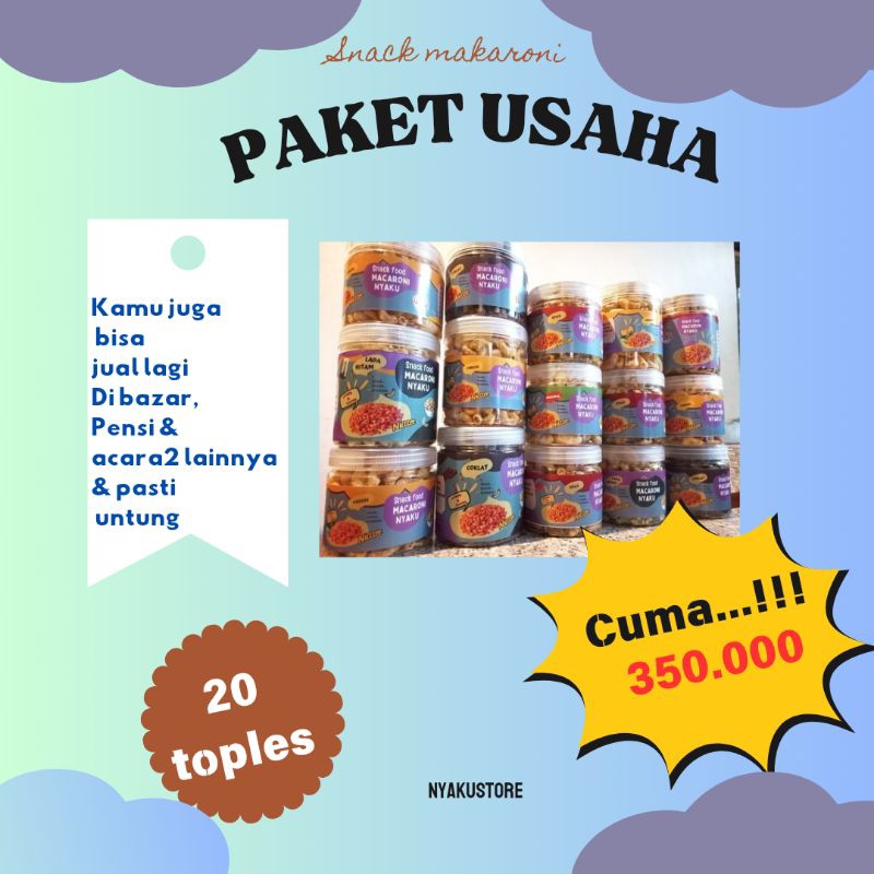 

PAKET USAHA SNACK KEKINIAN / makaroni kering 20 toples 500ml