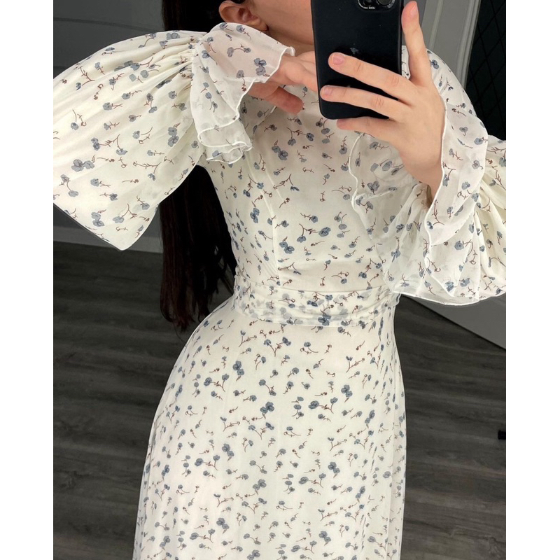 D1633 MIRNA KOREAN STYLE FLORAL VINTAGE MAXI DRESS BUNGA PANTAI LENGAN PANJANG HIJAB MANIS LIBURAN J