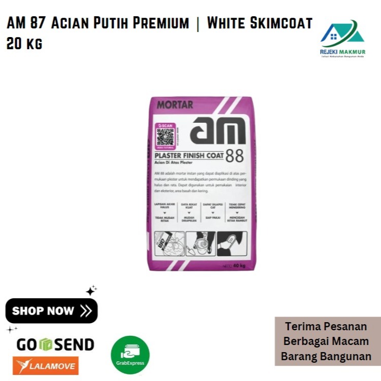 AM 87 Acian Putih Premium | White Skimcoat 20 kg (KHUSUS PENGIRIMAN INSTAN)