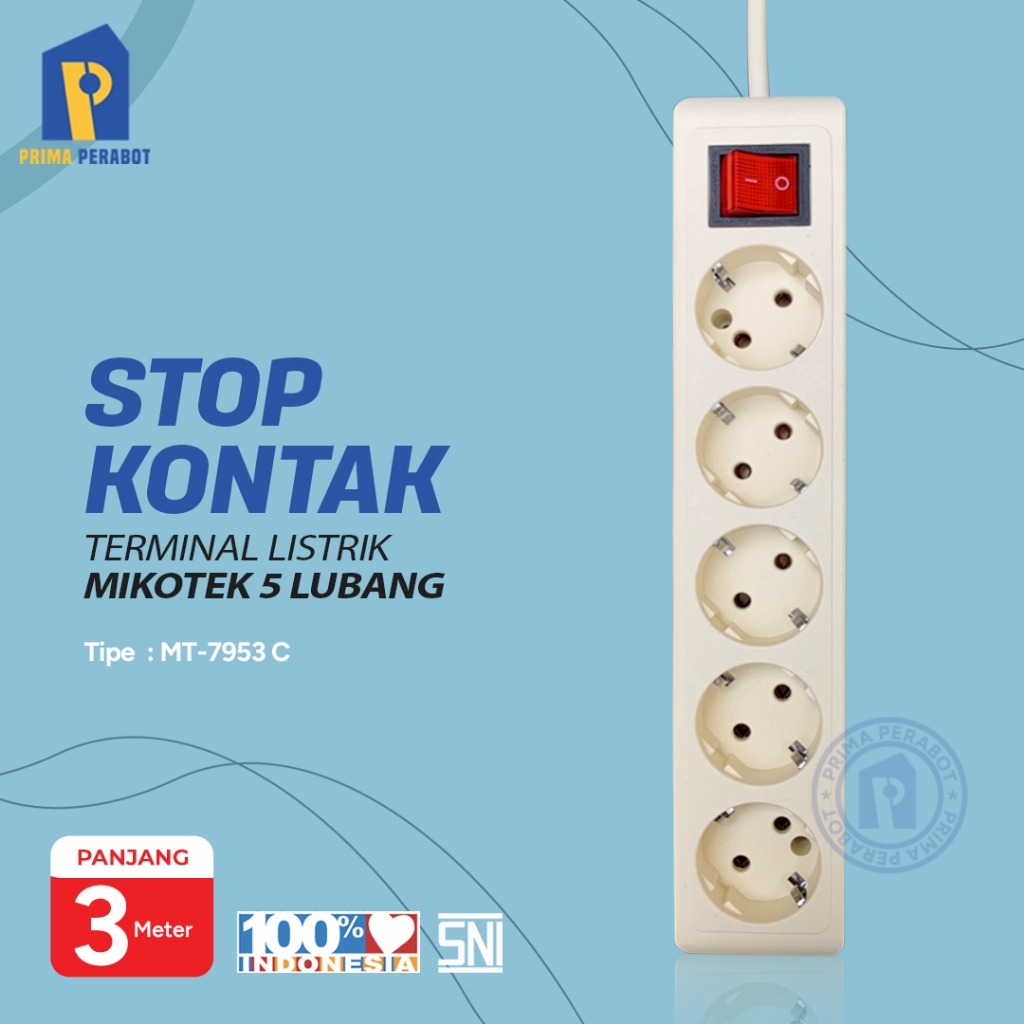 Stop Kontak Putih 3 meter 5 lubang  Terminal Listrik 5 Lubang