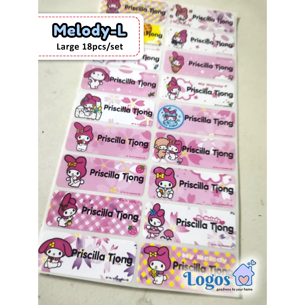 

My Melody LARGE Label nama waterproof. Sticker Kuromi Sanrio pink rabbit girl