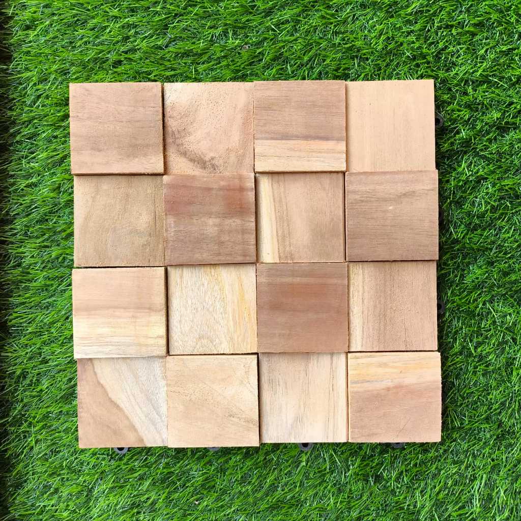 Wall Panel Jati kotak 3D Wood Panel Hiasan Dinding Kayu Jati