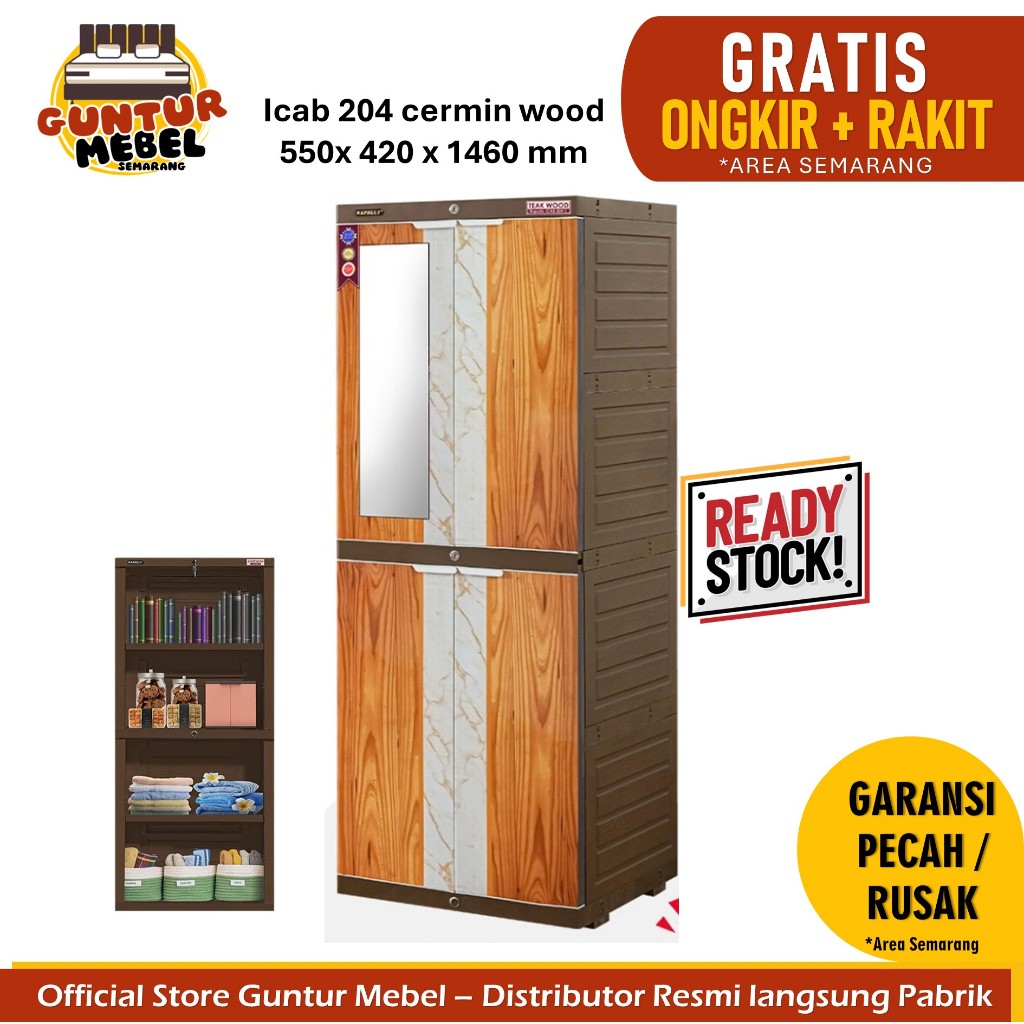 PROMO Lemari plastik napolly murah icab 204 taewood cermin kunci mini kos guntur mebel semarang