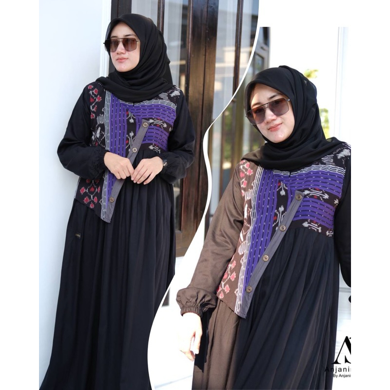 Gamis dress hitam etnik ungu Bahan twill Uniqlo Original  by anjanistore