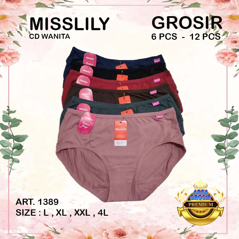 GROSIR 6,12PCS MISSLILY 1389 CD Wanita Karet Pinggang Kecil Mid Waist Cotton Premium