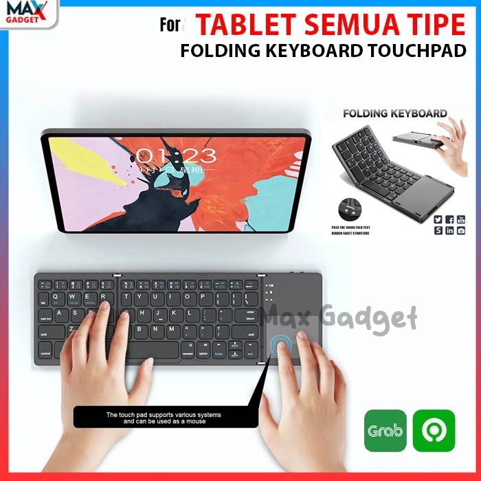 FOLDABLE Keyboard Wireless Bluetooth 3 Layers with Touchpad Keybord Lipat Portable Slim Untuk Tablet