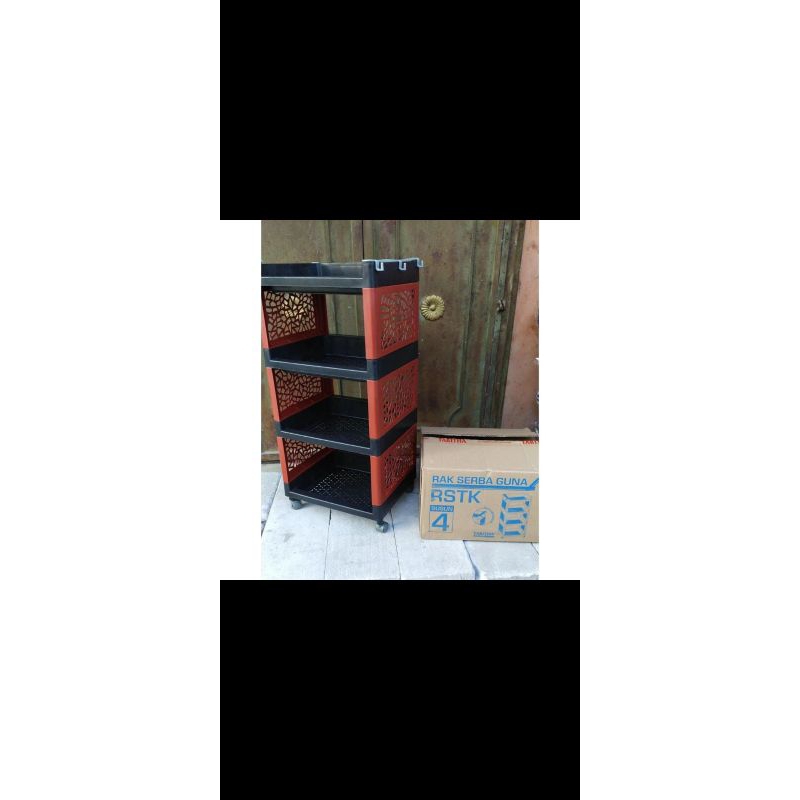 RAK APARTEMEN RODA SERBAGUNA 4 SUSUN PLASTIK HITAM dan warna