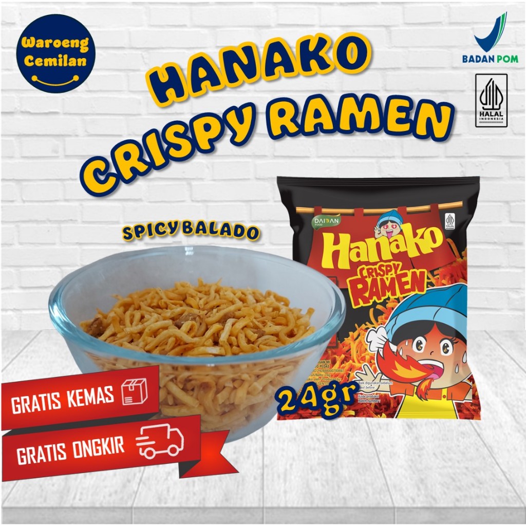 

Snack Cemilan Hanako Crispy Ramen Spicy Balado Small Pack