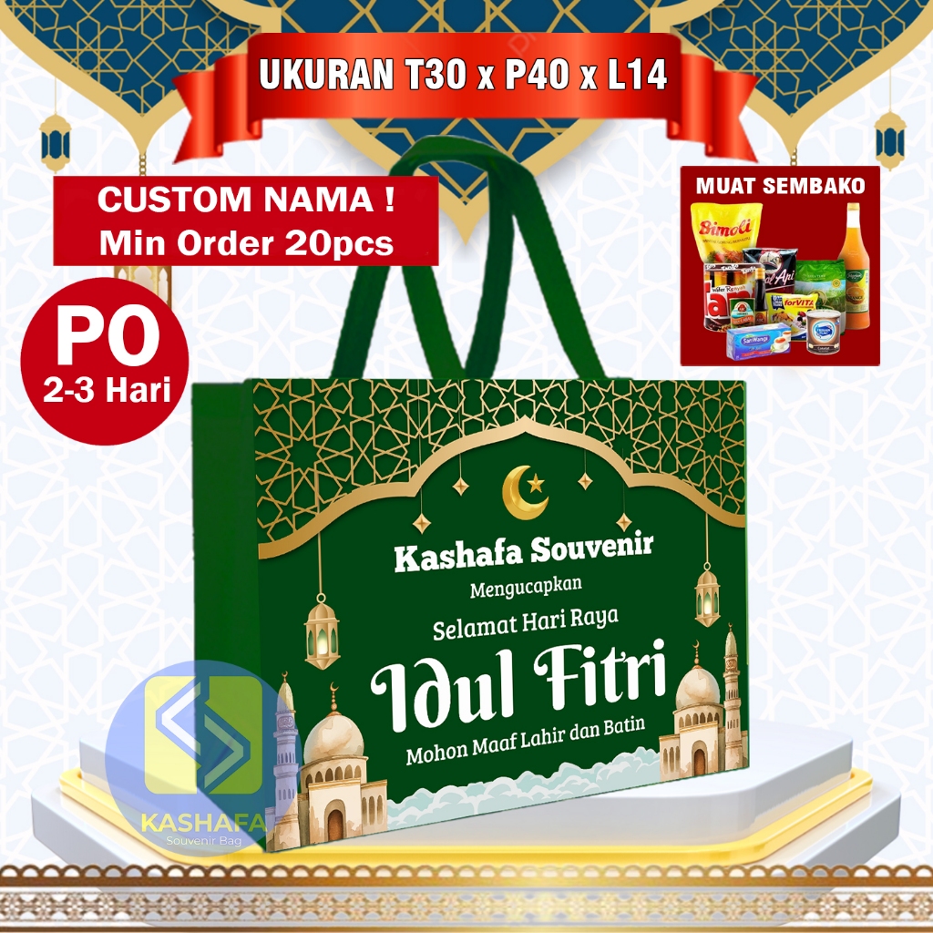 

Tas Bingkisan Lebaran Tas Parcel Hari Raya Indul Fitri Custom Nama / Tas hampers Lebaran Idul Fitri Termurah Free Design/ Tas lebaran Ukuran 30x40x14 Muat Kaleng,Sirup,dan Sembako / Tas Souvenir Lebaran Jumbo / Goodie Bag ramadhan / Bingkisan Hari Raya