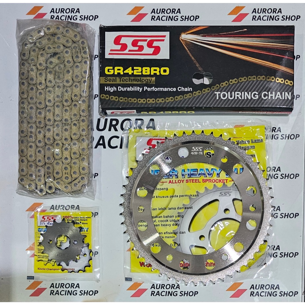 GEAR SET SSS 428 HONDA CRF 150L & RANTAI SSS O RING 428 RO GOLD ORIGINAL