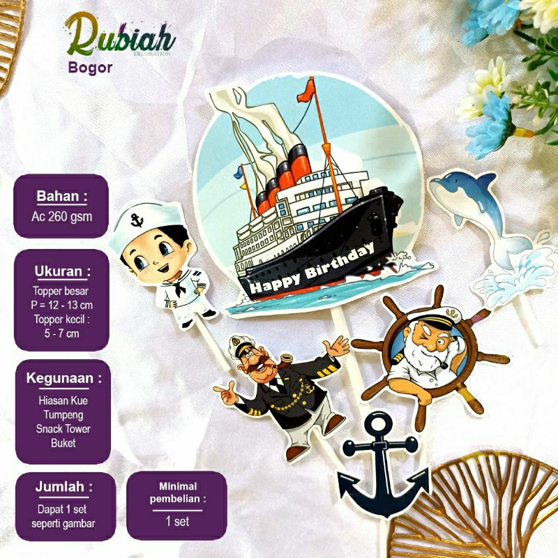 Topper cake Plus Karakter Kapal Laut Hiasan Kue Nakhoda Tusukan Kue Pelaut
