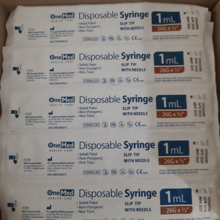 Spuit 1cc , 3cc , 5cc , 10cc  Onemed / Disposable Syringe 1ml , 3ml  , 5ml , 10ml Onemed / Jarum Sun