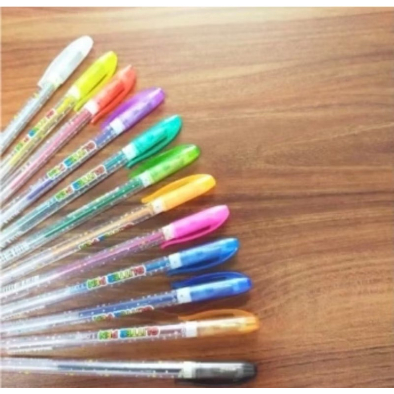 

Pulpen Gel Warna Glitter / Glitter Pen Squeezy 12 Warna