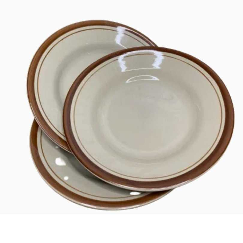 Termurah Piring Makan Motif Lis Coklat Ukuran 9inch / Piring Keramik