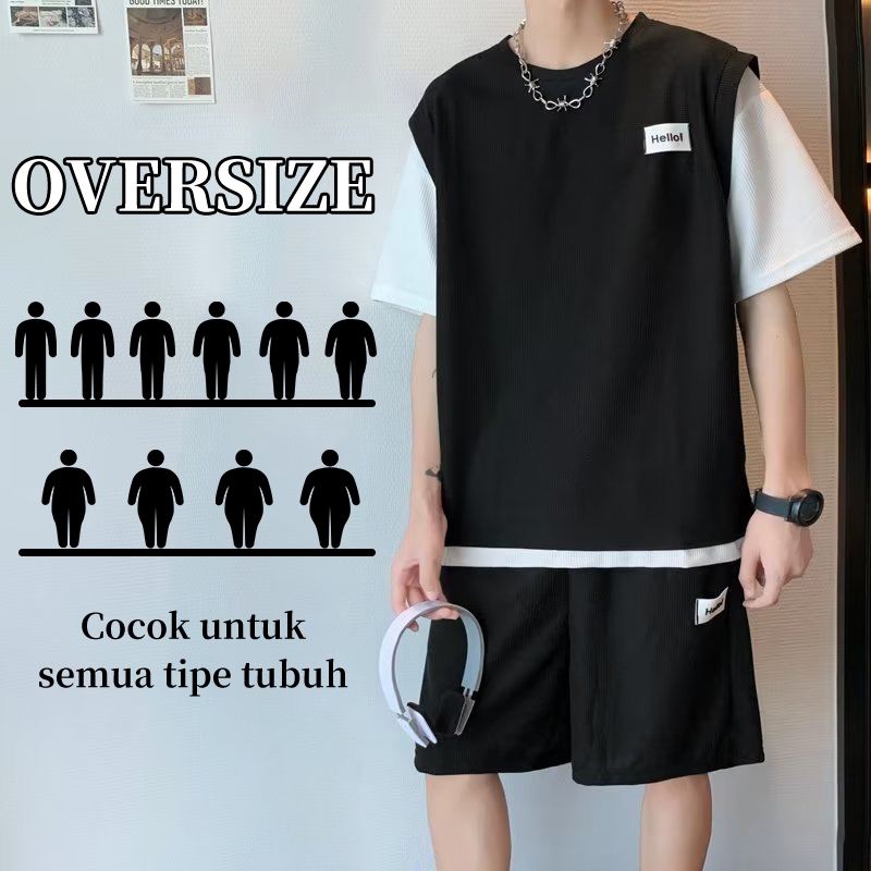 HOT PRODUCT BAJU SETELAN PRIA KAIN WAFEL KOREA STYLE OUTFIT OVERSIZE BAJU KOREA COWOK BAJU KOREAN