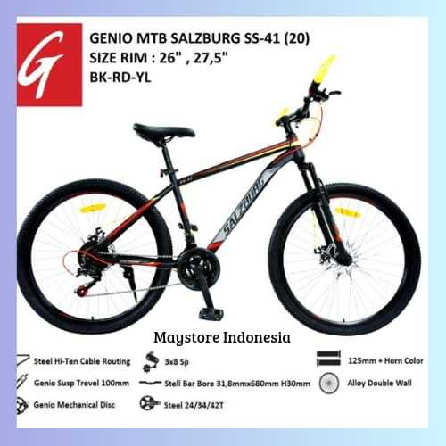 SEPEDA GUNUNG MTB GENIO SALZBURG SS-41 27,5 INCH 24 SPEED MURAH - BK-GY-RD,SEPEDA READY SEMUA WARNA 