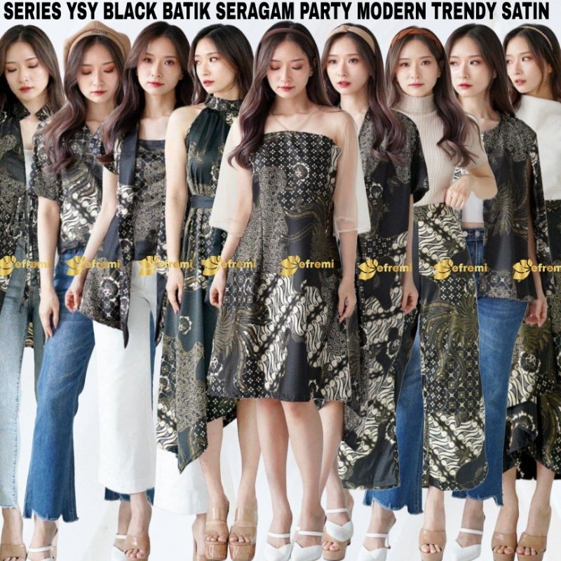 SET SERAGAM FAMILY PARTY KONDANGAN MODERN SERI YSY BLACK STELAN BATIK SATIN PREMIUM SET BATIK KONDAN