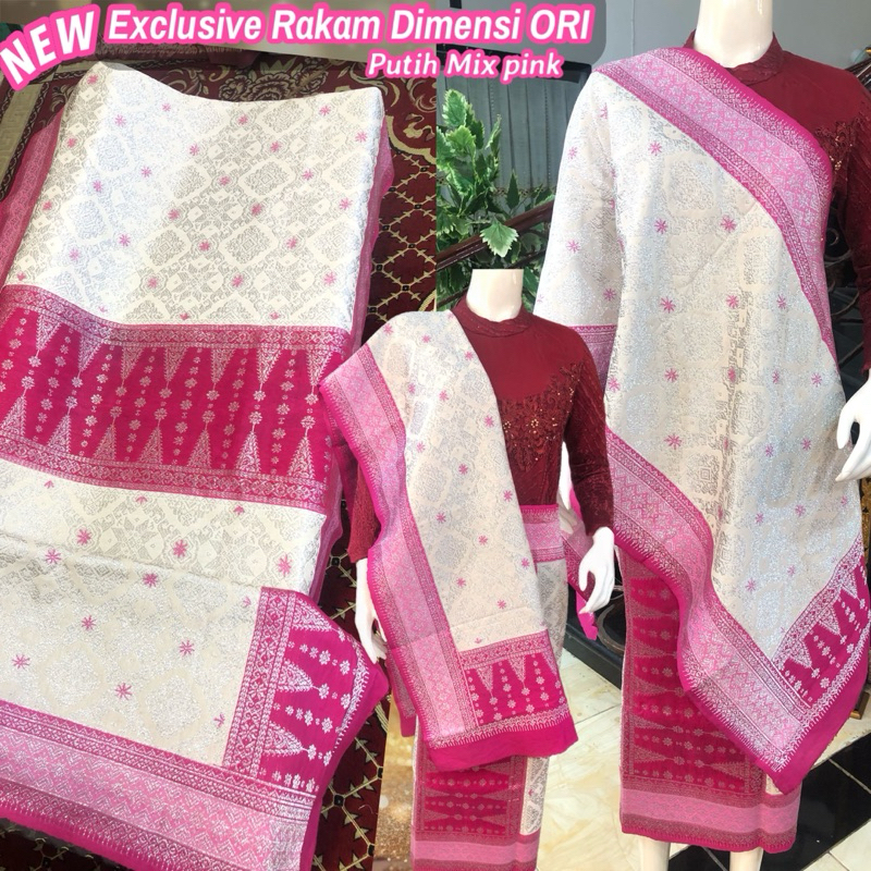 NEW Exclusive Songket Rakam Dimensi ORI /Putih  mix pink/ songket tenun asli palembang /ilham songke