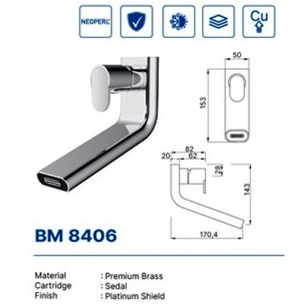 BASIN MIXER DEKKSON BM 8406 CP Keran Air Wastafel Kuningan Tembok Mix Dingin Panas Dekson BM 8406 Fa