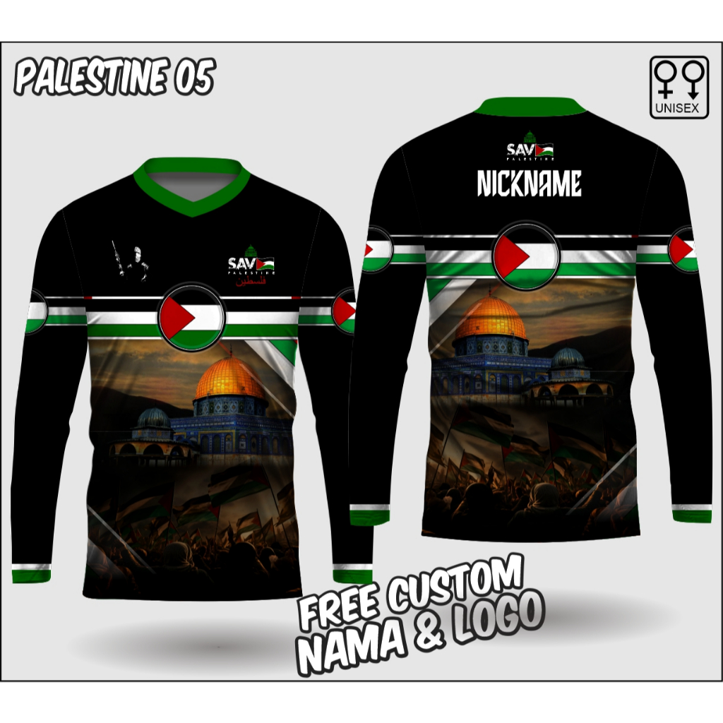 jersey save palestine baju free palestina lengan panjang unisex free custom nama logo