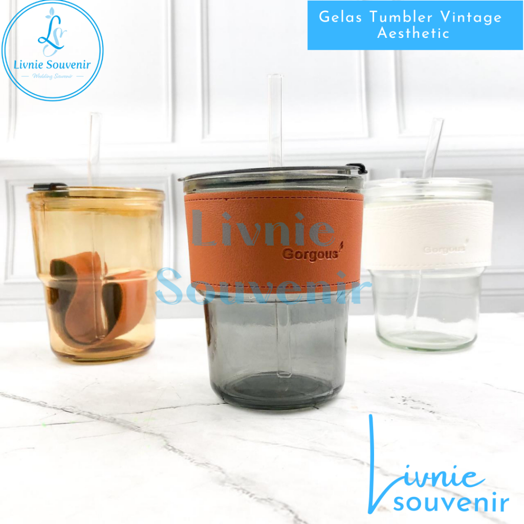 GROSIR Gelas Tumbler Vintage Aesthetic Polos / SEDOTAN KACA TUMBLER BELT