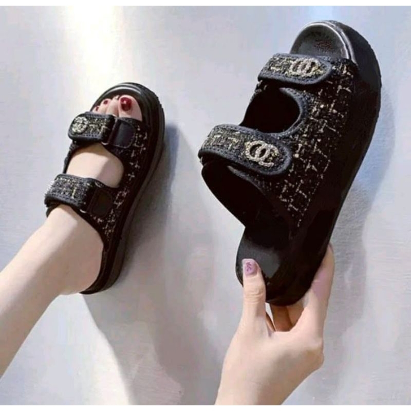 Platform Sandal Wanita Rajut Import Sendal Slop Wanita Masakini