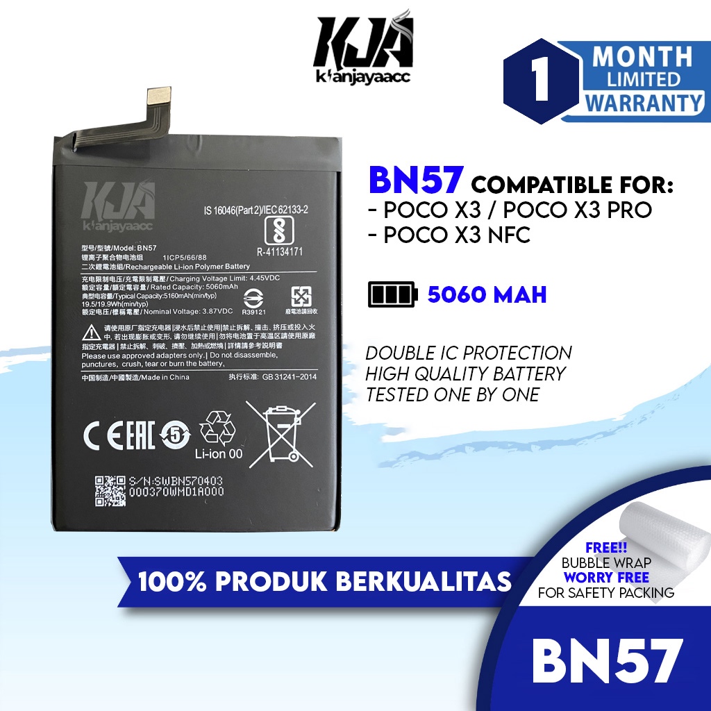 Baterai Poco X3 / Poco X3 Pro / Poco X3 NFC BN57 Original OEM Batre Batrai Battery Hp Ori