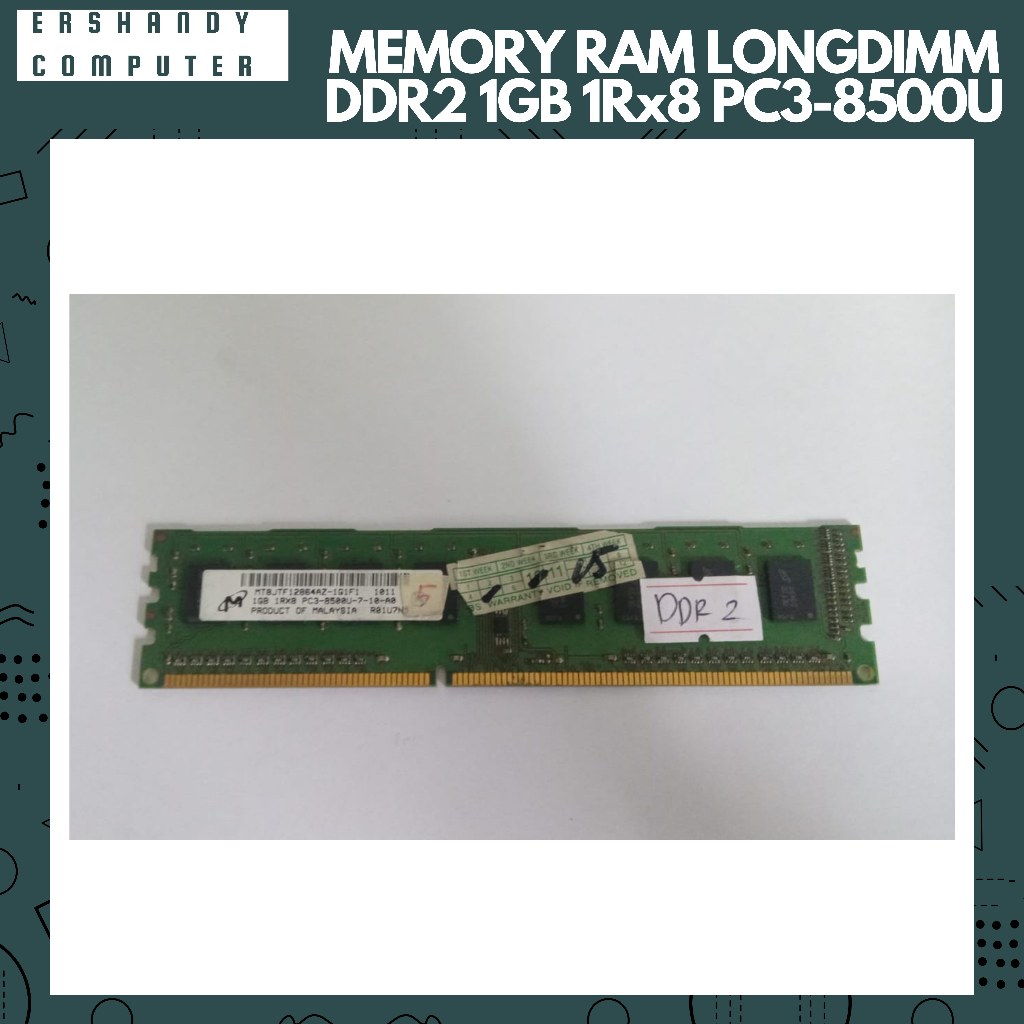 MEMORY RAM LONGDIMM MT8JTF12864AZ-1G1F1 DDR2 1GB 1R×8 PC3-8500U - ercomp2
