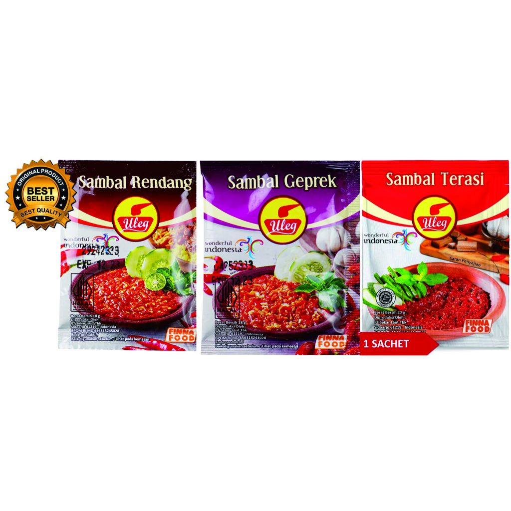 

SAMBAL ULEG FINNA/SAMBAL PEDAS/SAMBAL TERI/SAMBAL HIJAU/SAMBAL BAWANG/SAMBAL TERASI / ULEG SAMBAL SACHET 18GR / SAMBAL ULEG ANEKA RASA / SAMBAL ULEG SERBAGUNA