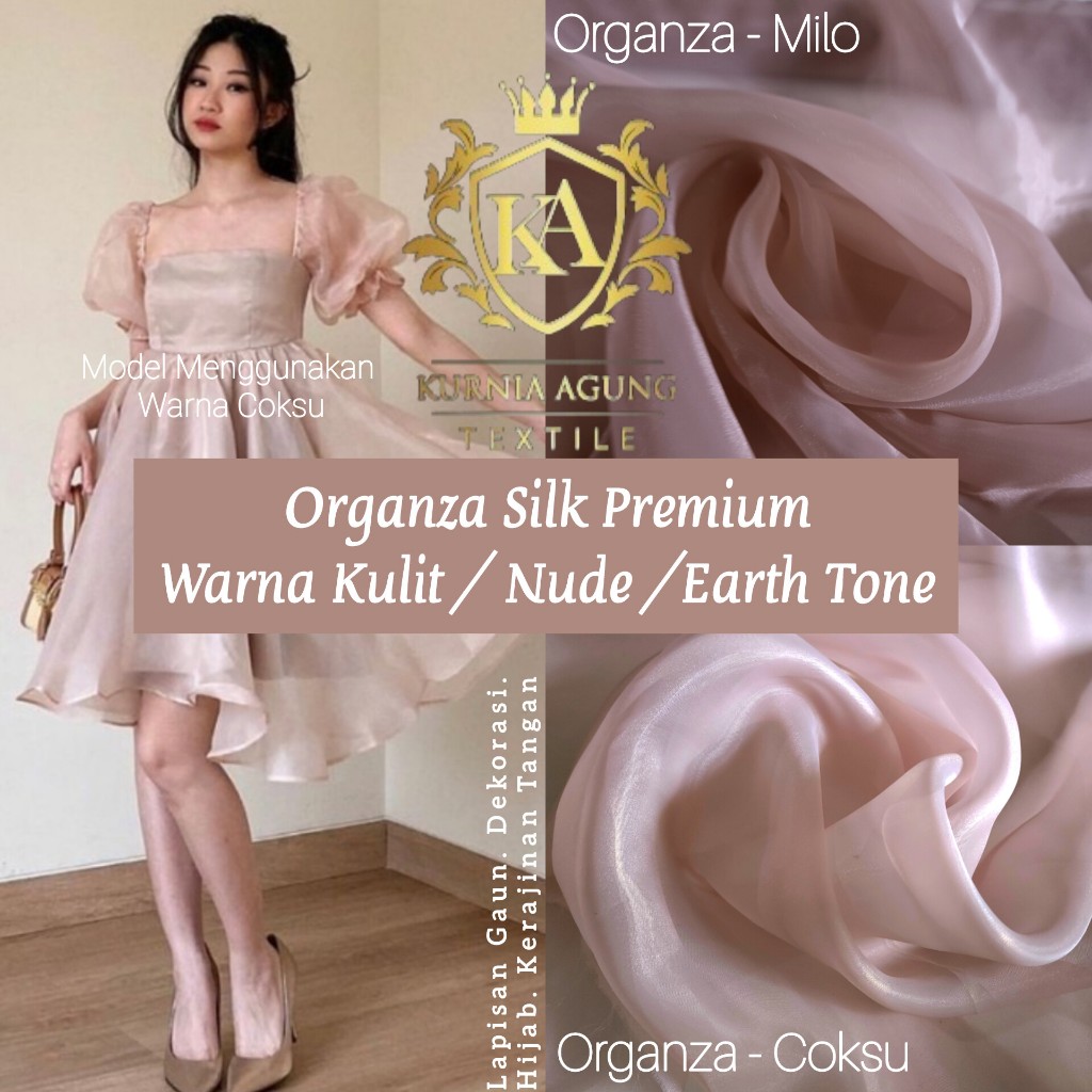 Organza Polos Satin Silk Murah Mewah Premium warna Kulit NUDE Earth tone Bahan Outer Kebaya Gamis Ko