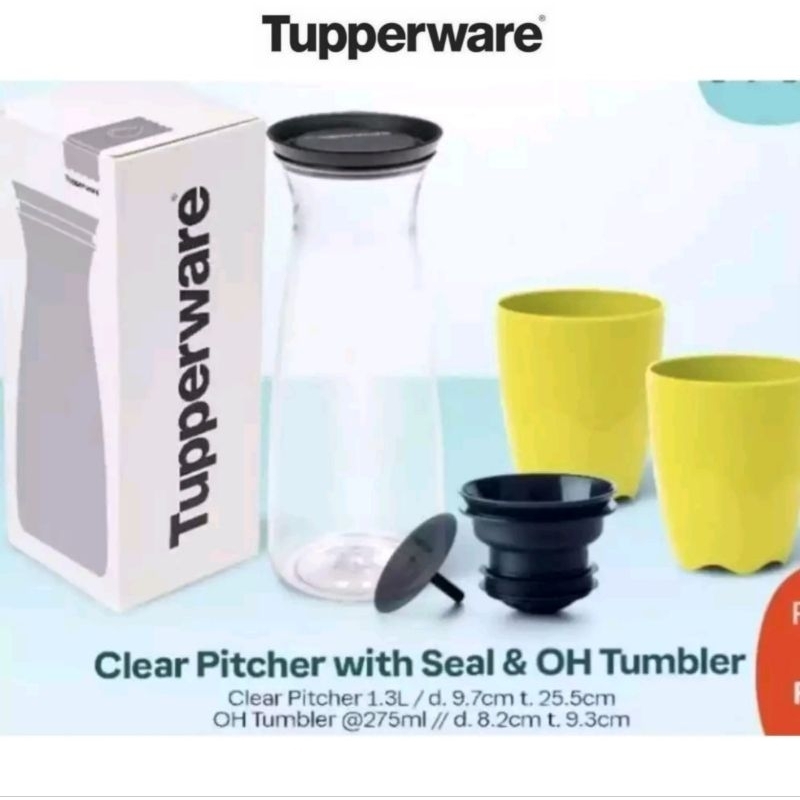 Tupperware Clear Pitcher 1.3L With Seal & OH Tumbler / Coffee Infused Water Jug Teko Ketel Kristal K