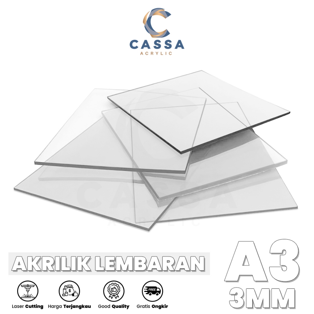 

YEN Akrilik Lembaran Bening Hitam Putih A3 3mm / Acrylic Sheet Clear Transparant