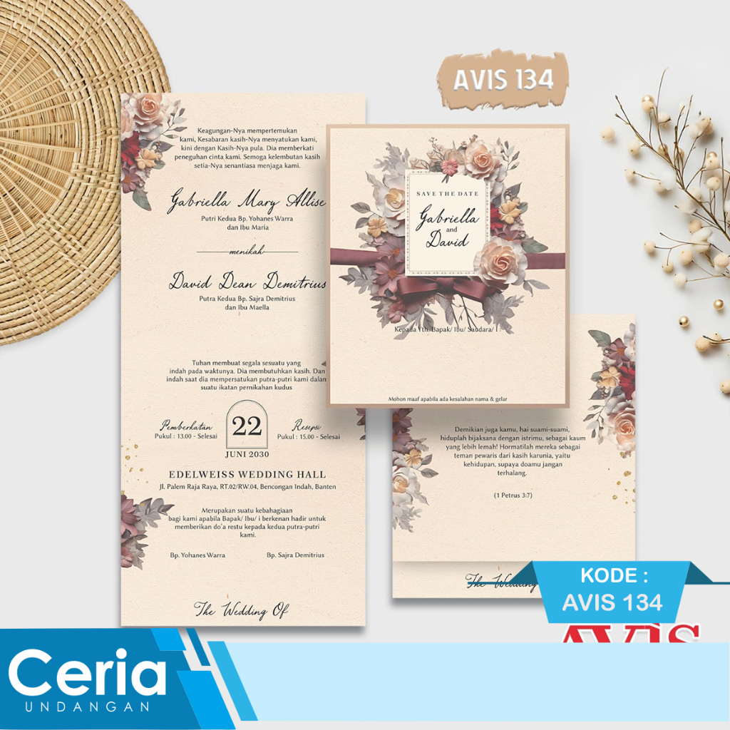 Blangko Undangan Pernikahan atau Undangan Nikah Murah Merek Avis 134 Free File Setting