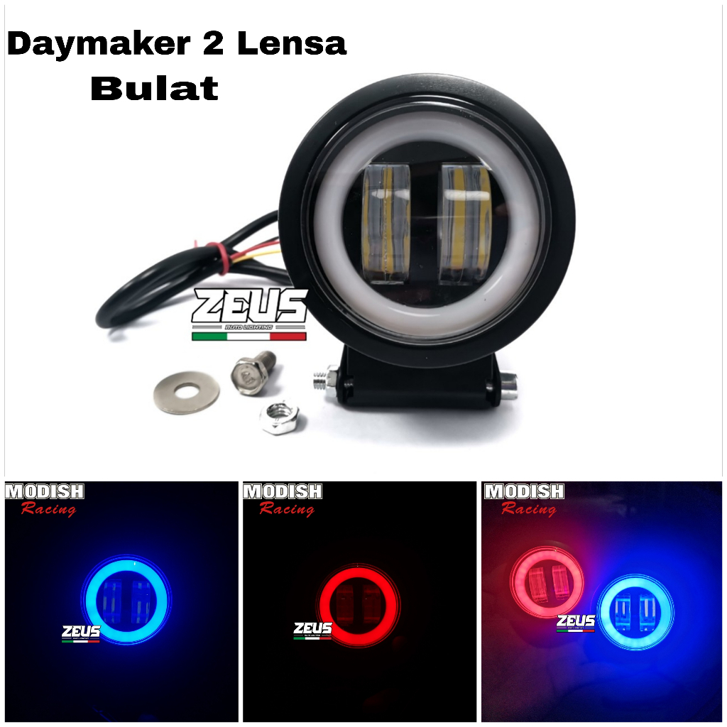 LAMPU TEMBAK SOROT LED MINI 4D 2 LENSA 12VOLT CREE ANGEL EYE BULAT LAMPU DEPAN VARIASI UNIVERSAL MOT