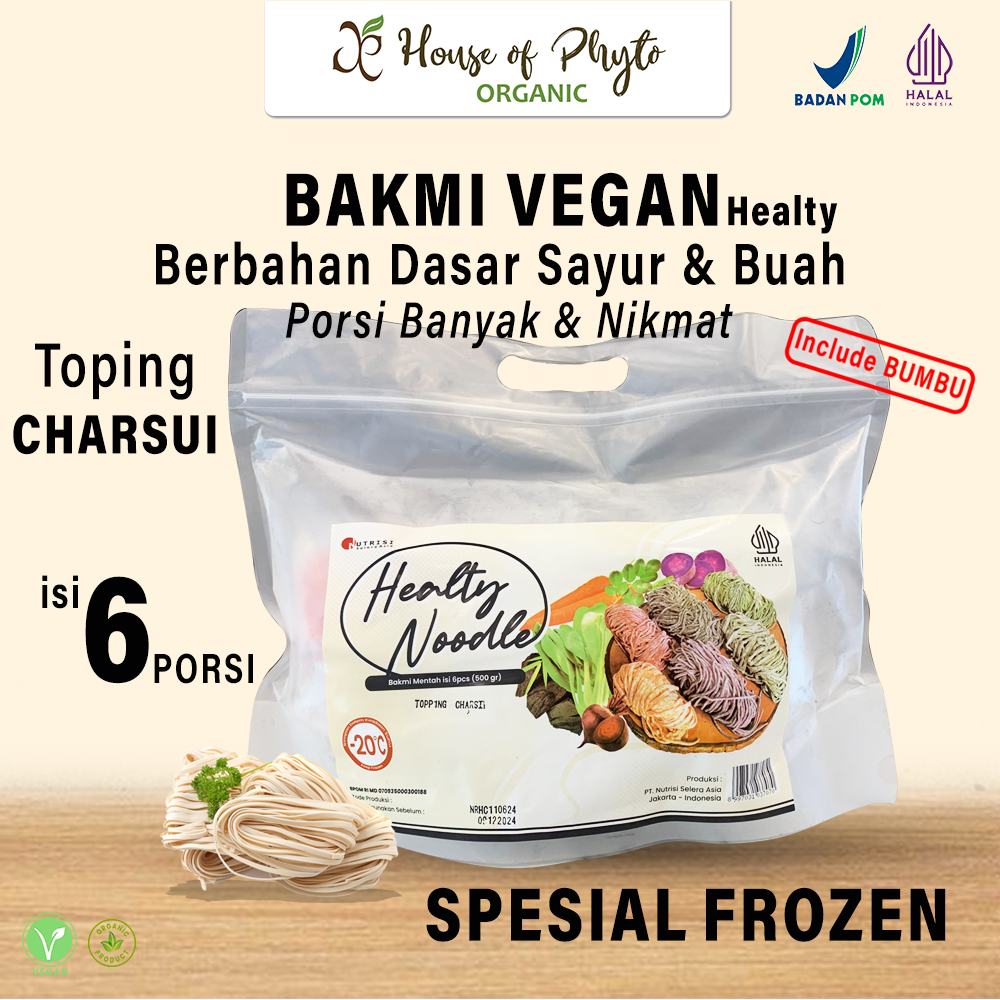 

Healthy Noodle ORGANIUM Mie Sehat, Bakmi Healthy Toping Char Siu vegan Jamur Frozen - 6 Porsi