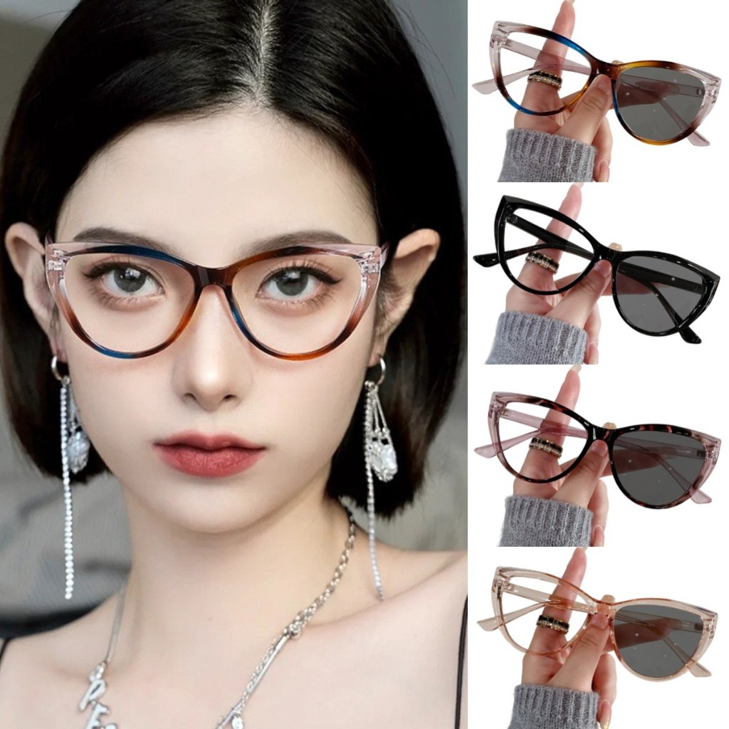 COD Kacamata Lensa Photocromic Anti Radiasi Wanita Pria Bingkai Titanium Cat Eye Kacamata Anti UV fo