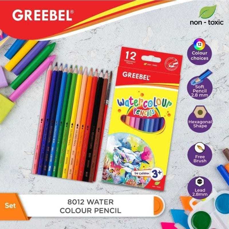 

GREEBEL Pensil Warna (7012) Classic Color Pencils 12 Warna / Coloring / Pencil Warna Grebel / Pensil Warna Aman Untuk Anak