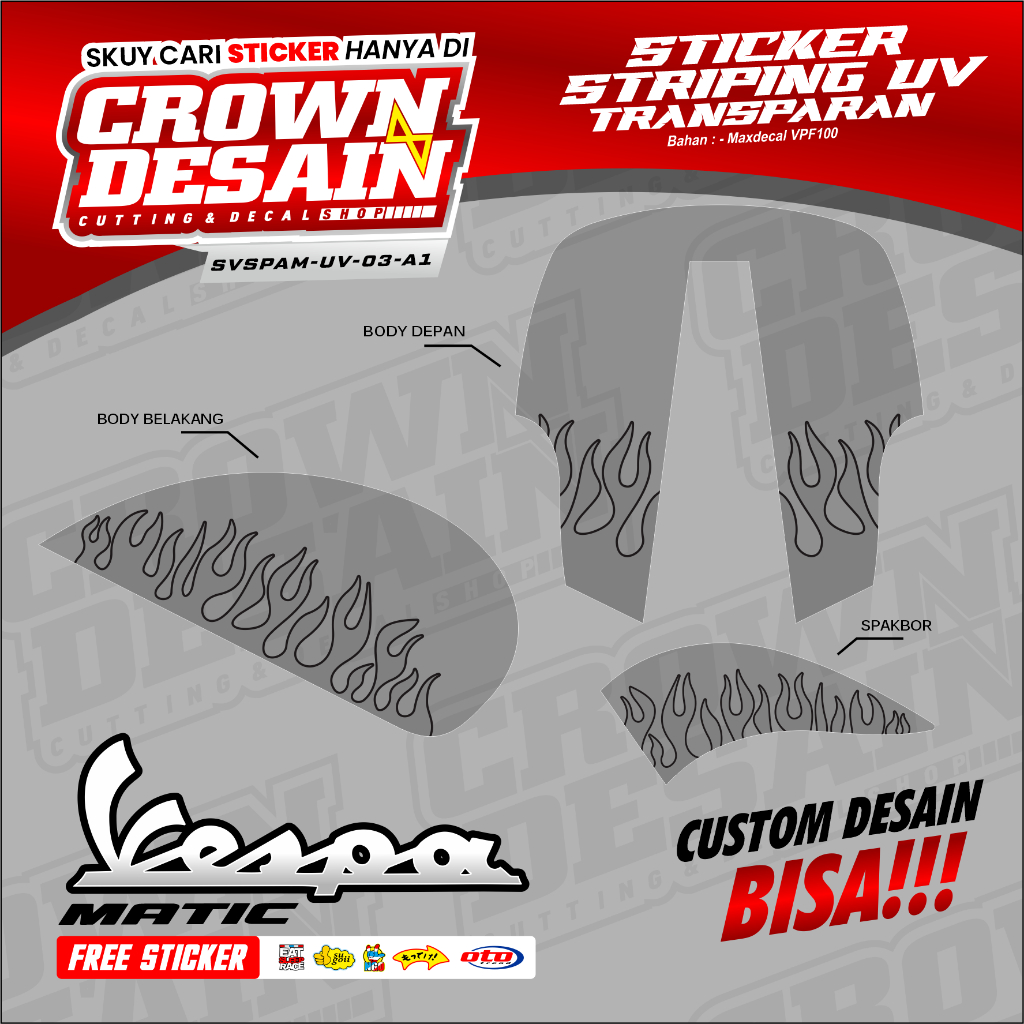 Stiker Striping Transparan Vespa Matic Variasi Hotwheels Api Justin Bieber - Decal Striping Vespa Sp