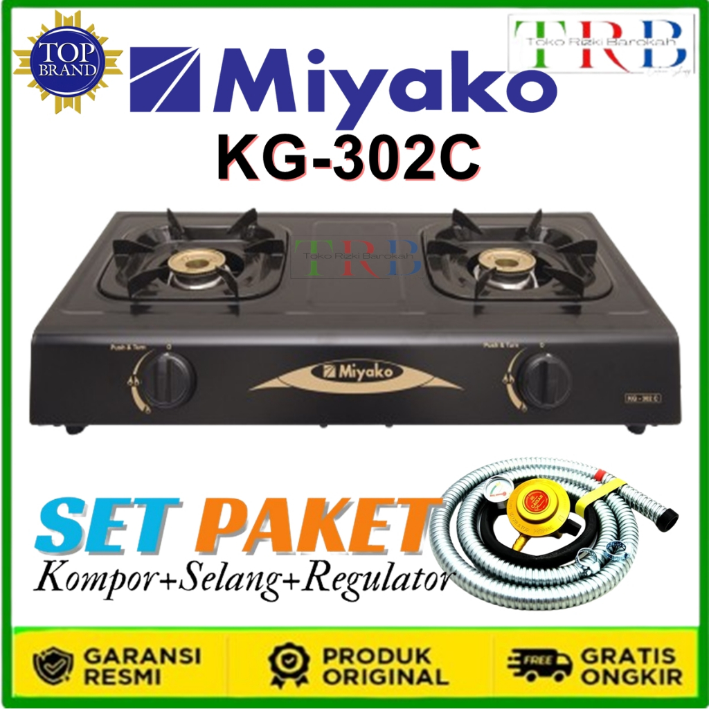 Miyako Kompor Gas 2 Tungku KG-302C BURNER KUNINGAN + SELANG REGULATOR SNI