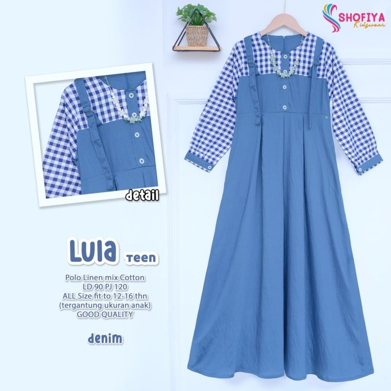 Lula Gamis Anak Tanggung Syar'i Motif Polos Kotak-kotak Usia 12-16 Tahun