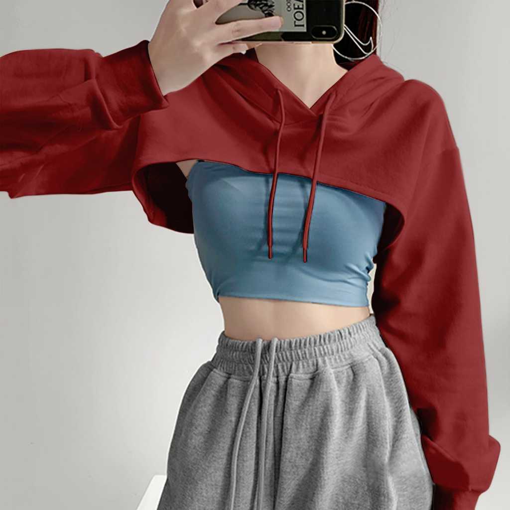 Atasan Olahraga Wanita Kekinian Longsleeve Hodie Seksi Ala Korean Style Hodie Olahraga