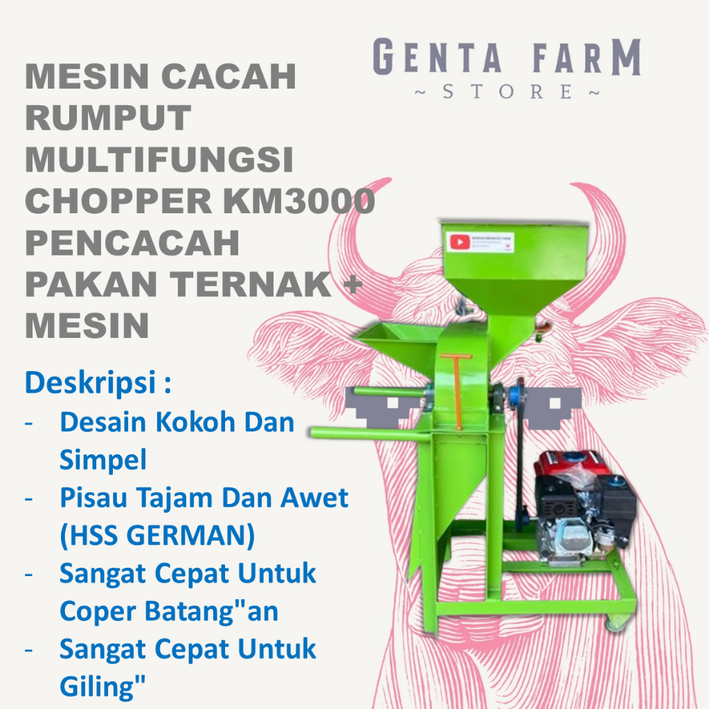 Mesin Cacah Rumput Multifungsi Chopper KM3000 Pencacah Pakan Ternak Kambing Domba Sapi + MESIN