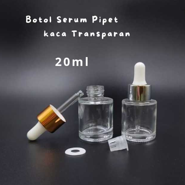 Botol Pipet Tetes Obat 20ml Botol Serum Kaca Bening 20 ml Botol Kosmetik Dropper Essential Oil Kemas