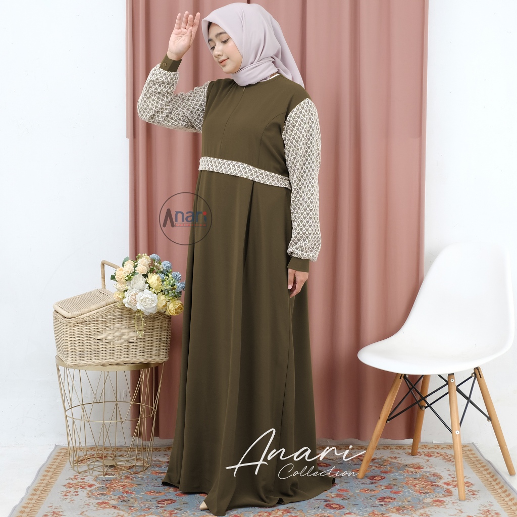(Bisa COD) Anari Collection Gamis wanita terbaru jumbo long dress Sabrina lengan ballon manset mix b