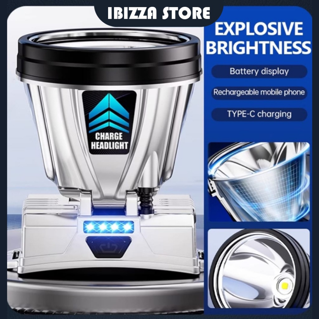 Senter Kepala POWER BANK 50W  Indikator Daya Portable Recharge Outdoor Headlamp SOS 3 MODE Tahan Air
