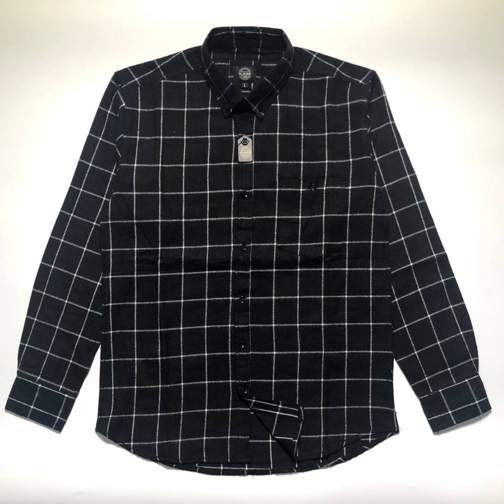 Styend Art - Kemeja Flanel Panjang Premium Hitam Garis Putih