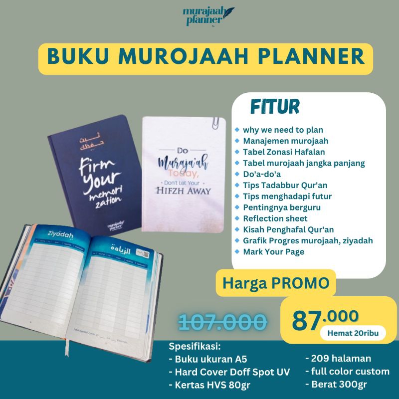 

[BISA COD] BUKU MUROJAAH HAFALAN | Buku Planner | Planner book | tracker tilawah, ziyadah, murojaah edisi 2022