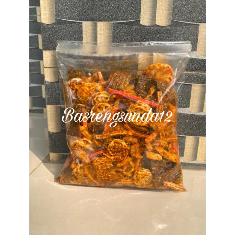 

SEBLAK CAMPUR /SEBLAK MIX 500Gram BASRENG STIK/KERUPUK BETON/KERUPUK PEDO/KERUPUKJENGKOL PEDAS DAUN JERUK